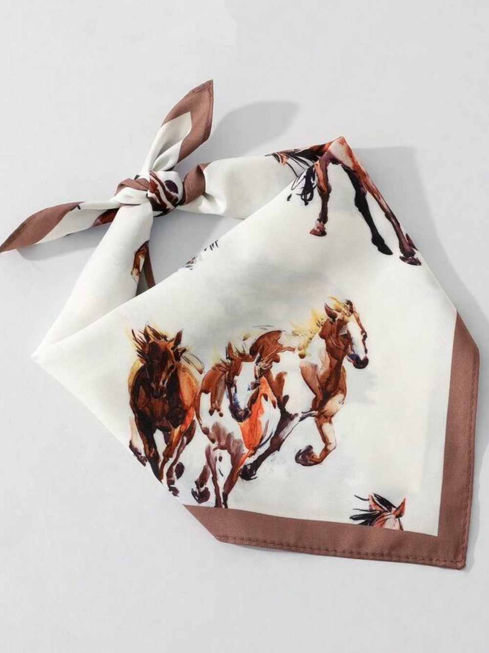 🎠 White & Brown Horse Print Scarf | 18”